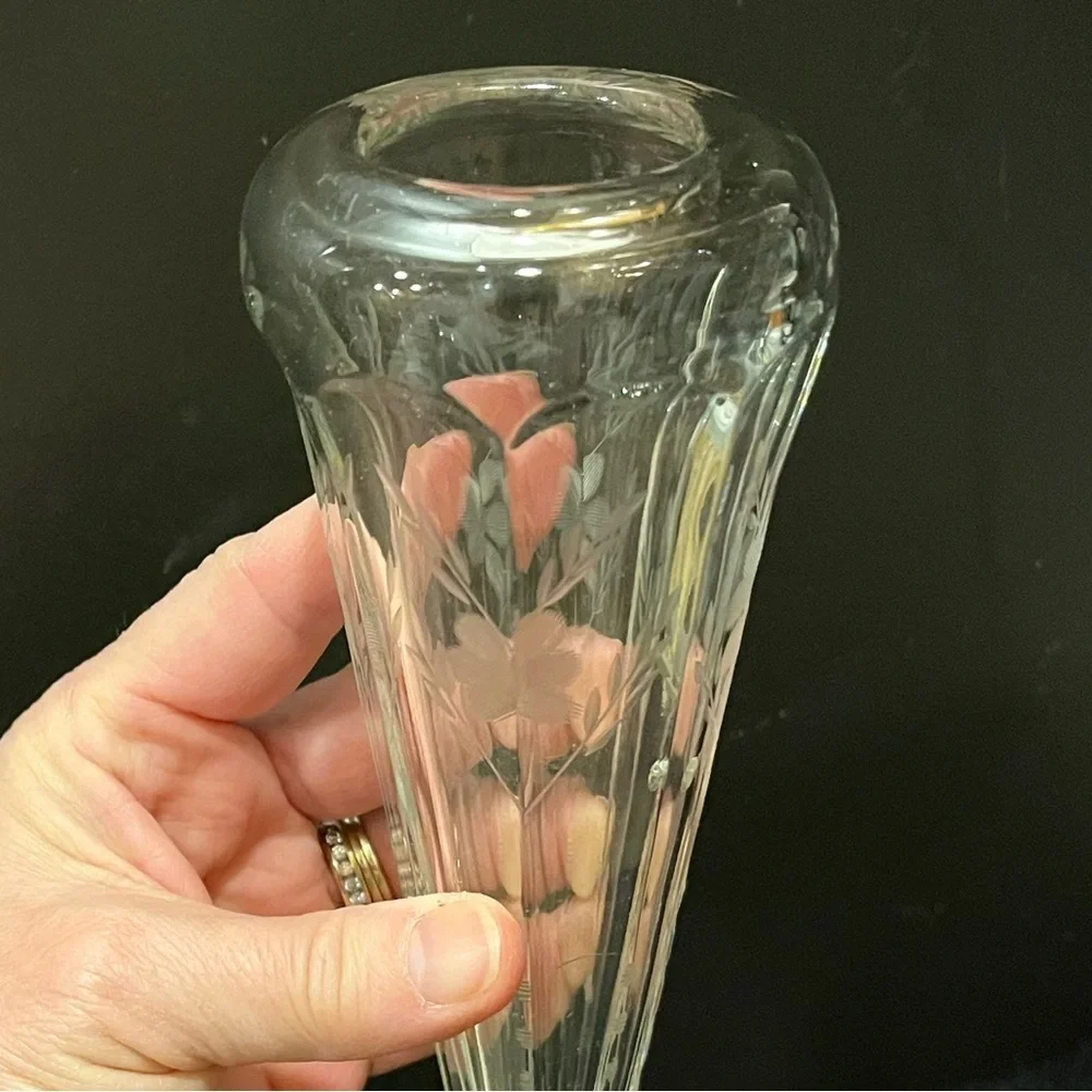 Vintage Automobile Limousine Etched Glass Bud Vase